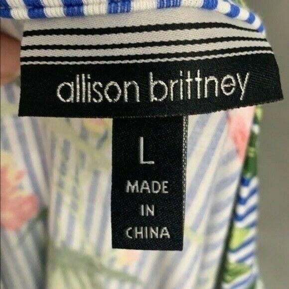 Allison Brittney Floral & Striped Blouse With Flared Sleeves Womens L‎ - Picture 7 of 9